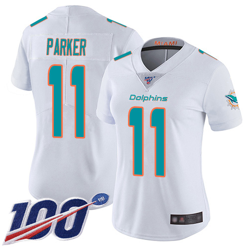 Nike Miami Dolphins 11 DeVante Parker White Women Stitched NFL 100th Season Vapor Limited Jersey